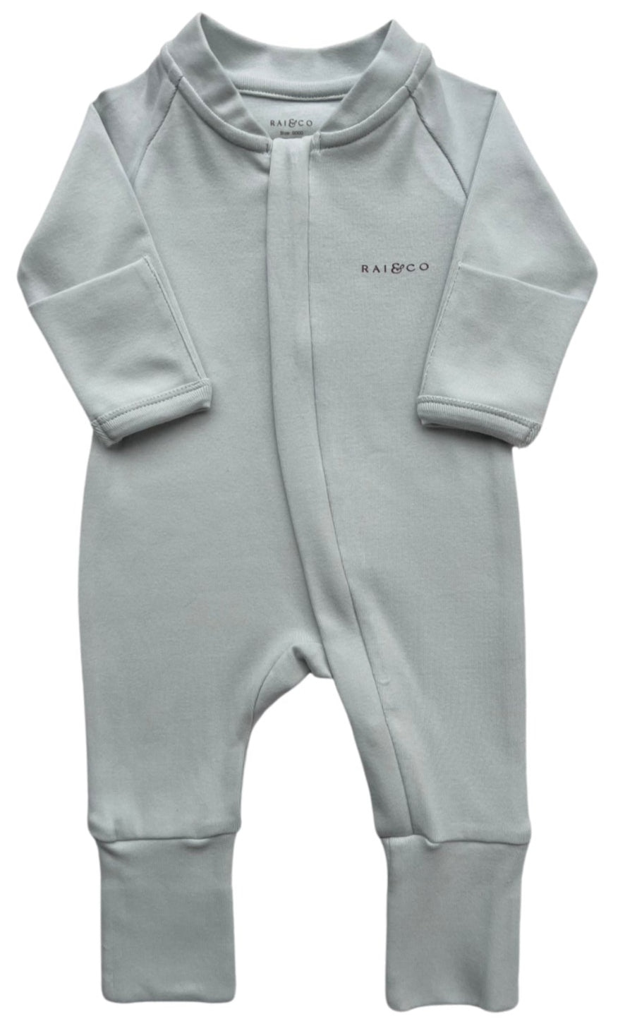 Apple Onesie in Baby Blue on a white background 