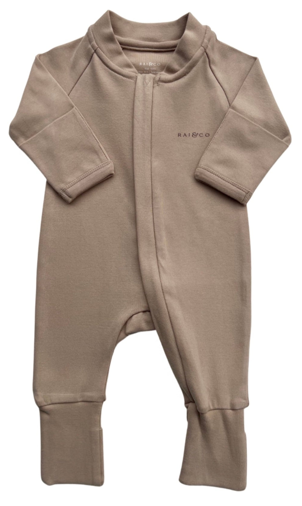 Apple Onesie in Dark Beige on a white background 