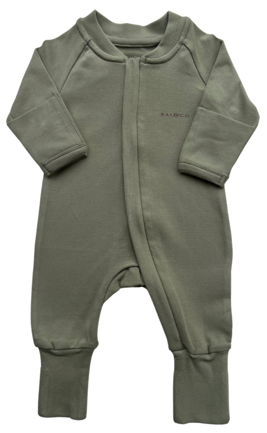 Apple Onesie in Olive Green on a white background