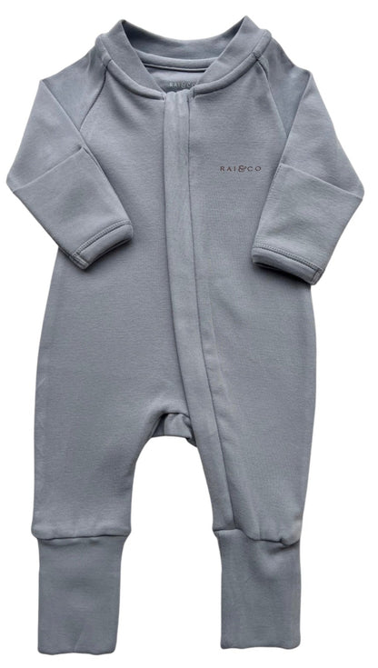Apple Onesie in Sky Blue on a white background 