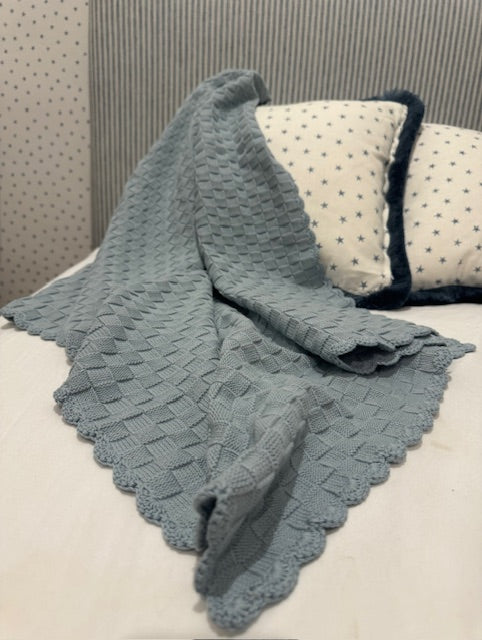 Baby Blanket - Knitted Heirloom Keepsake in Sky Blue