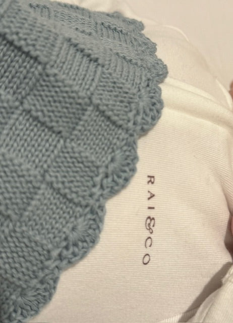 Baby Blanket - Knitted Heirloom Keepsake in Sky Blue 