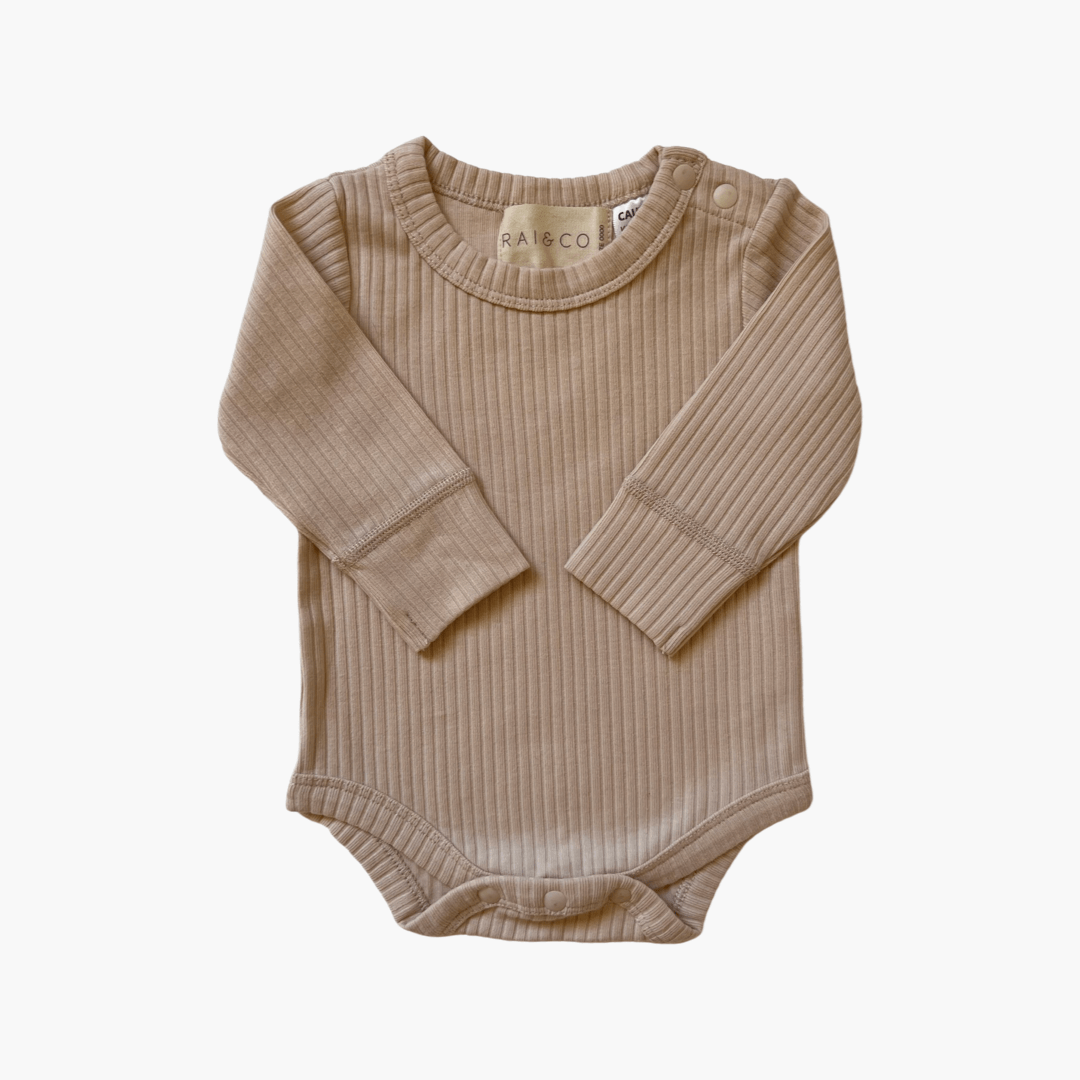 Baby Girl Basic Longsleeve Bodysuit Beige on a white background