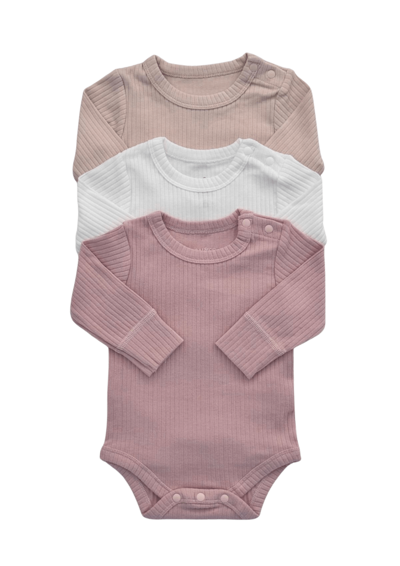 Baby Girl Basic Longsleeve Bodysuit in Pink, Beige & White colours on a white background