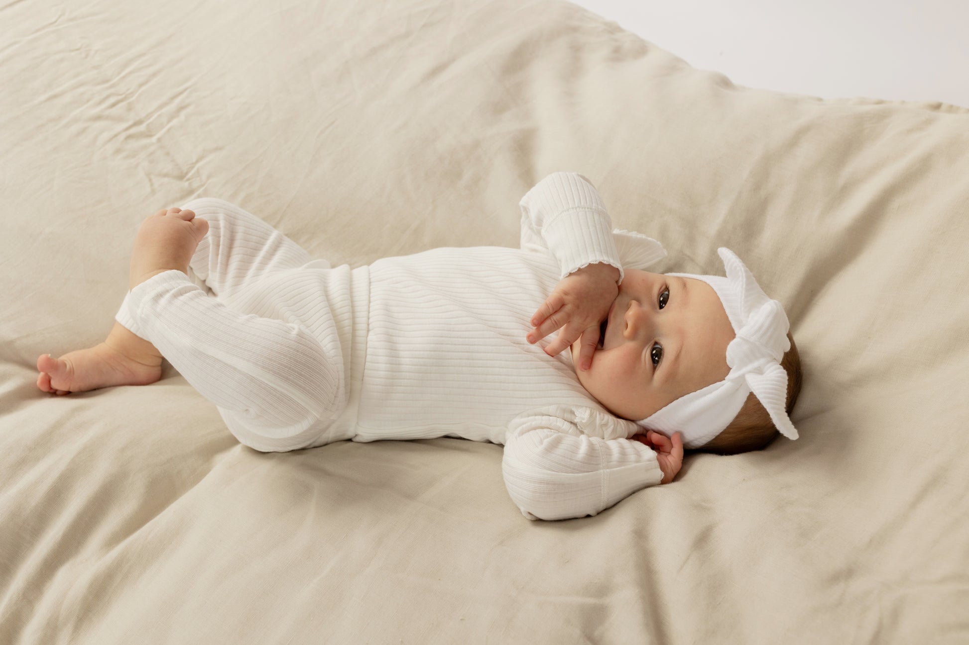 Baby wearing a Basic Leggings in White