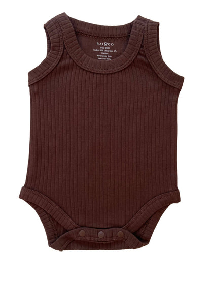 Basic Singlet Bodysuit in Chocolate on a white background