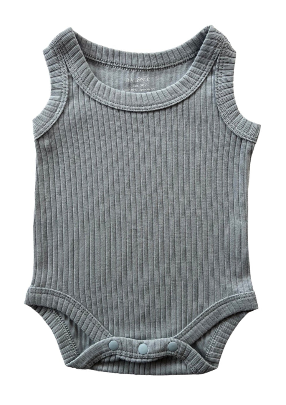 Basic Singlet Bodysuit Dusty in Blue on a white background