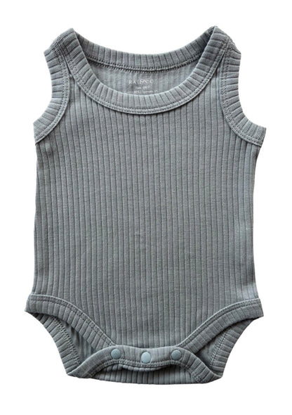 Basic Singlet Bodysuit Dusty in Blue on a white background