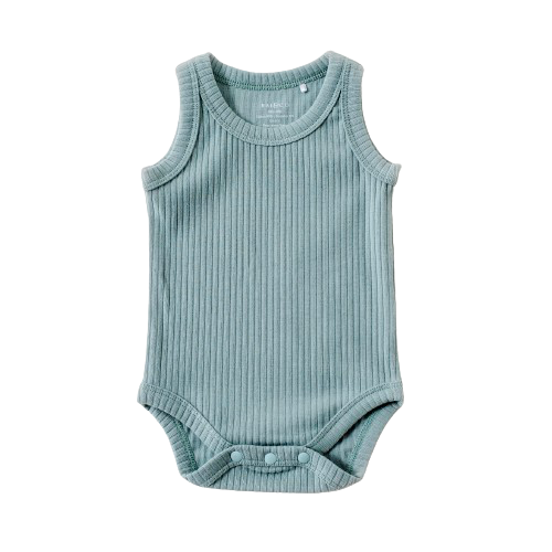 Basic Singlet Bodysuit in Sage on a white background