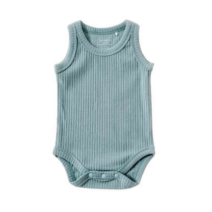 Basic Singlet Bodysuit in Sage on a white background