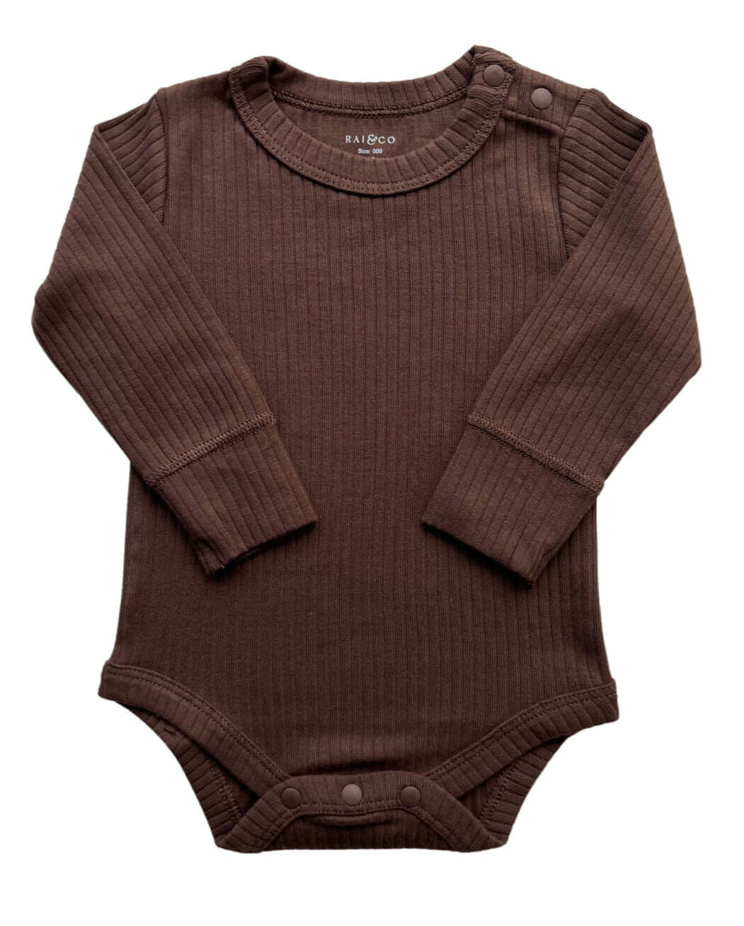 Basics Long Sleeve Bodysuit in Chocolate on a white background
