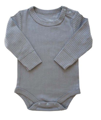 Dusty Blue Baby Boy Basic Longsleeve Bodysuit on a white background