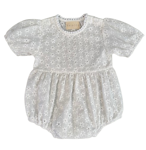 Eliza Embroidered Romper in White