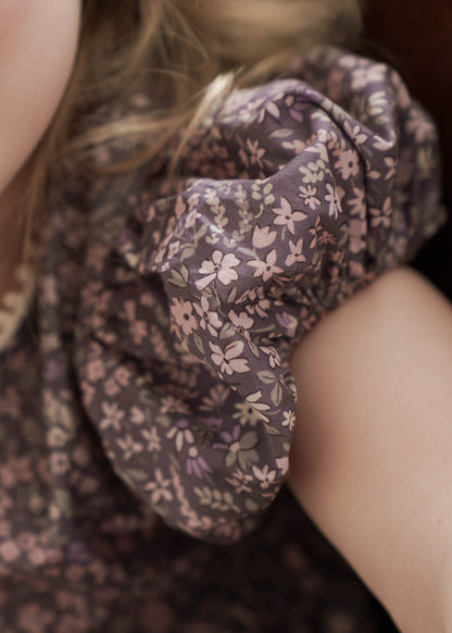 Close-up of Eliza Floral Dress in Indigo