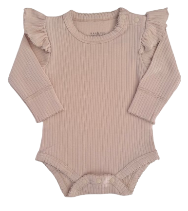 Frill Basic Long Sleeve Bodysuit in Beige