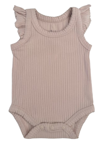 Frill Basic Singlet Bodysuit in Beige 