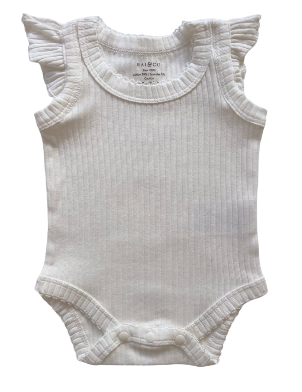 Frill Basic Singlet Bodysuit in White on a white background. 