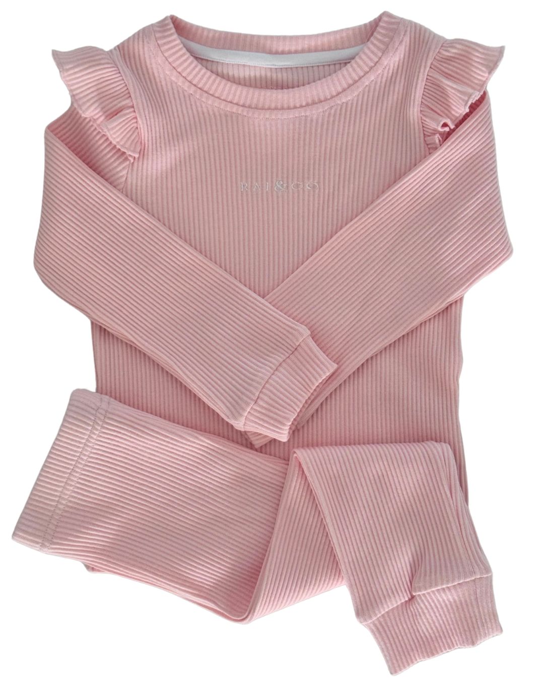 Frill Ribbed Two Piece in Light Pink
