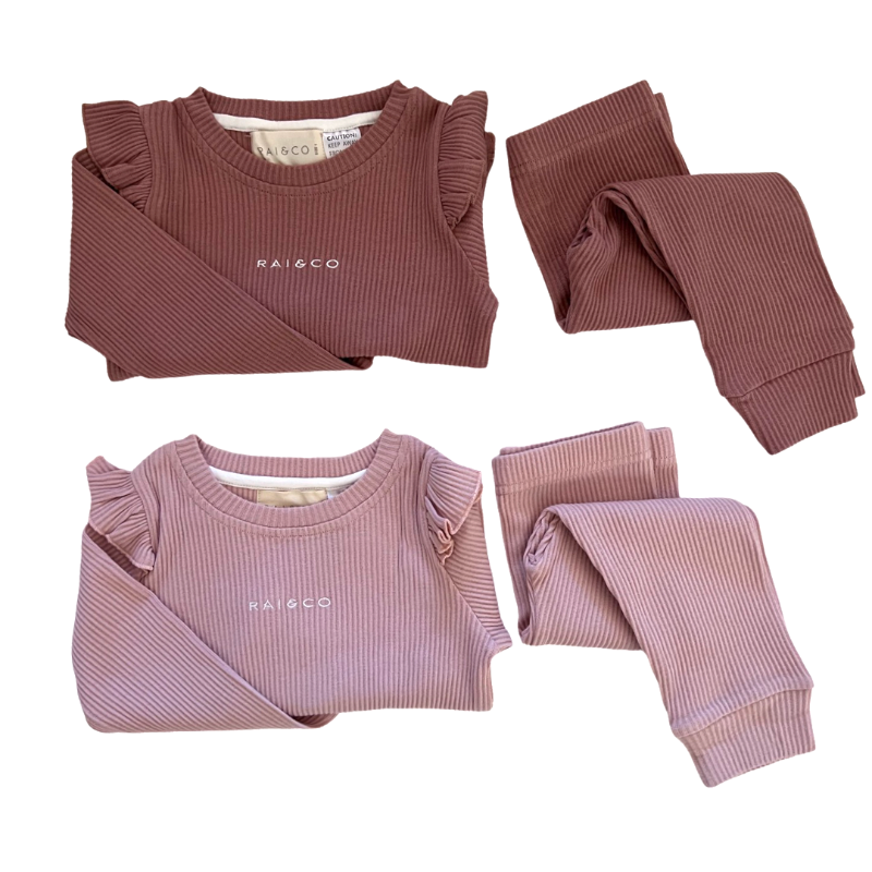 Frill Ribbed Two Piece in Light Pink and Blush 