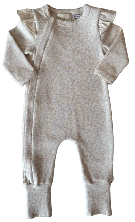 Frilled Apple Onesie Floral in a checkerboard transparency pattern background. 