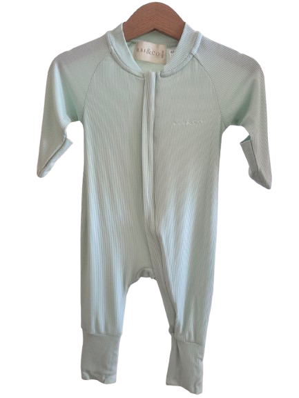 Lightweight Eco Onesie in Mint Green in checkerboard transparency pattern background