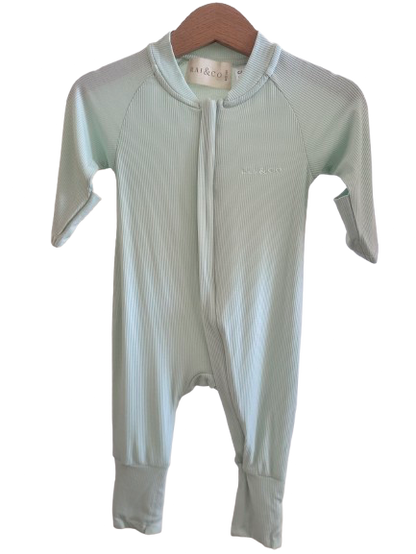 Lightweight Eco Onesie in Mint Green in checkerboard transparency pattern background