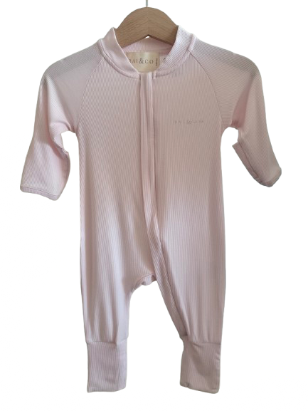 Lightweight Eco Onesie in Pink in a checkerboard transparency pattern background