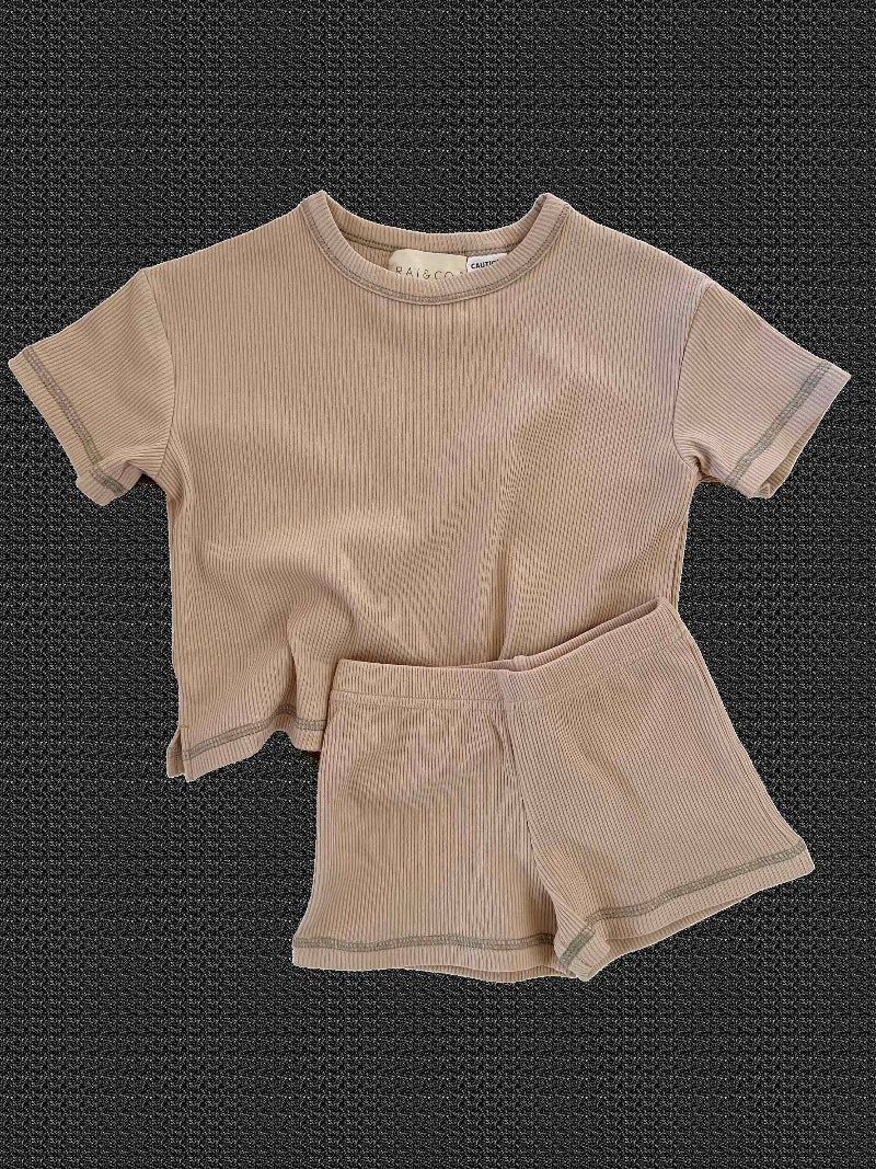 Mini Ribbed Oversized T-shirt in Beige 