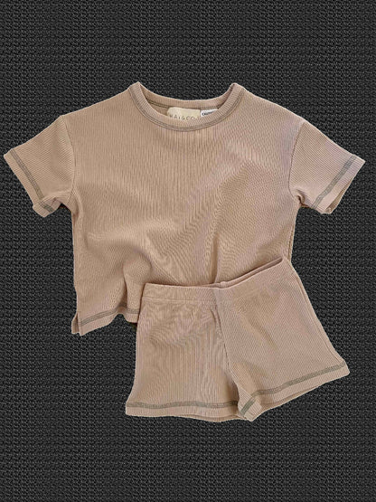 Mini Ribbed Oversized T-shirt in Beige 