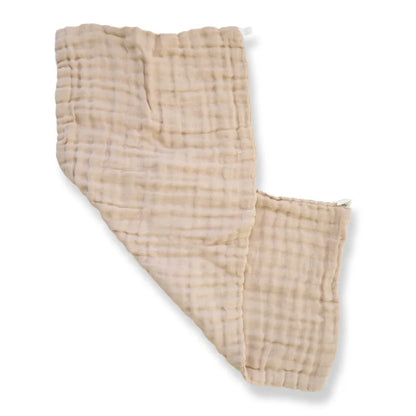Organic Undyed Cotton Muslin Burp Cloth in Brown on a white background.