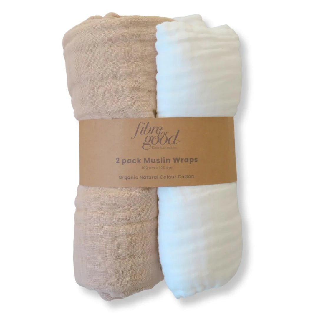 Organic Undyed Cotton Muslin Wrap 2 Pack in Multicolor on white background