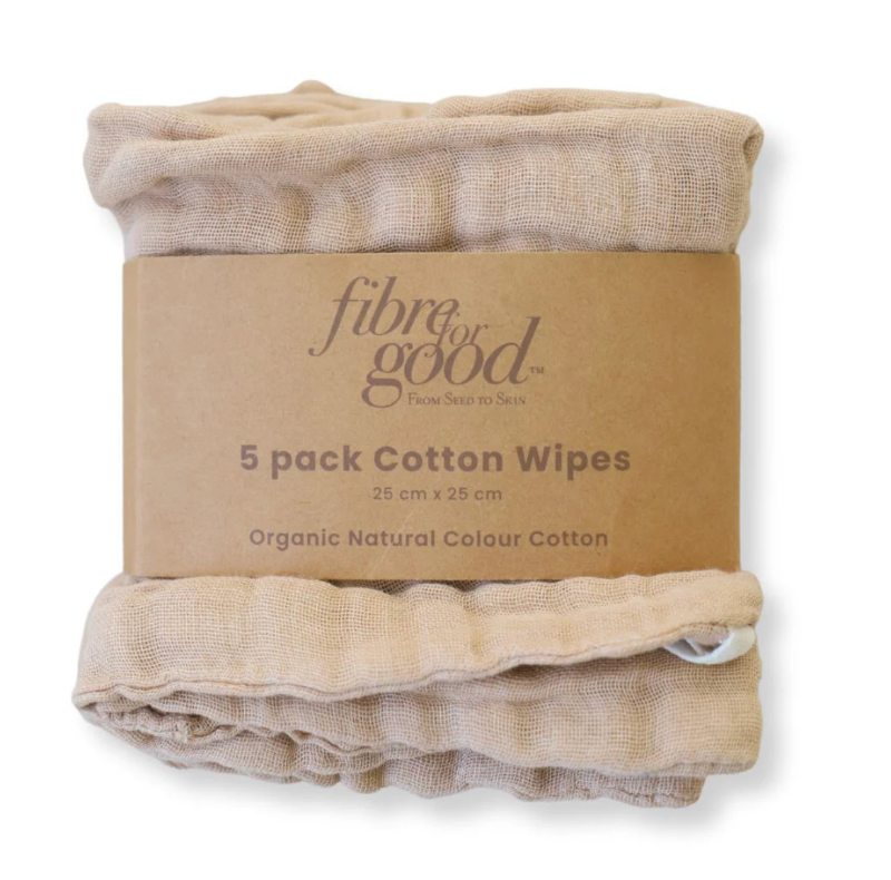 Pack of Organic Undyed Cotton Reusable Wipes 5 pack on a white background