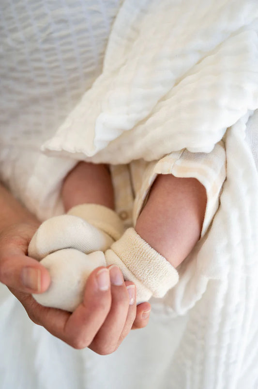 baby wearing Organic Undyed Cotton plain socks