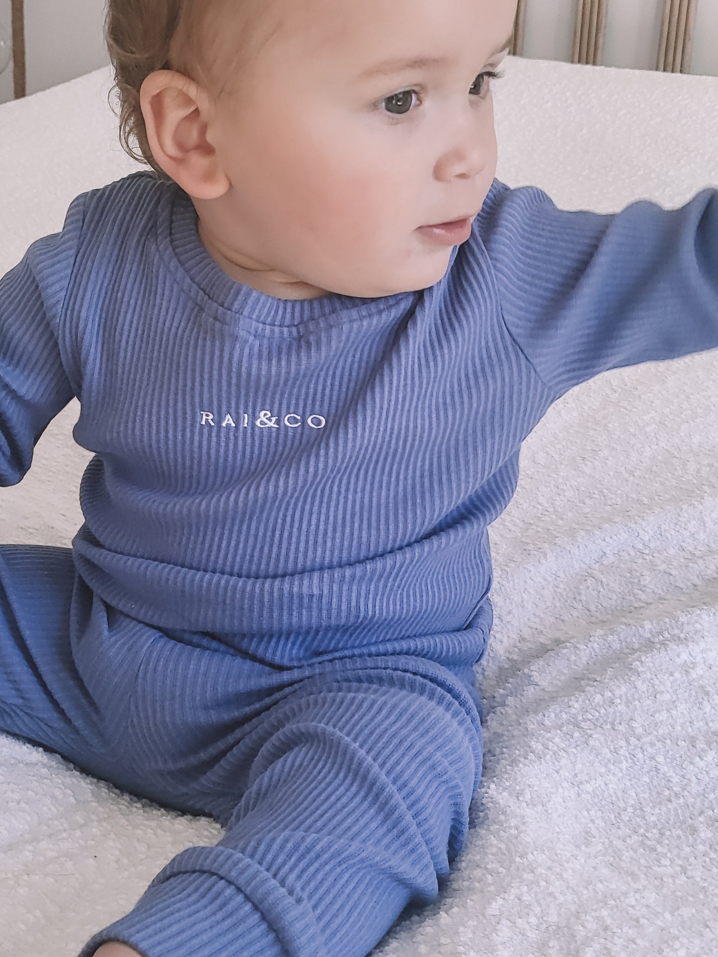 Baby wearing a Ribbed Two Piece Set in Royal Blue