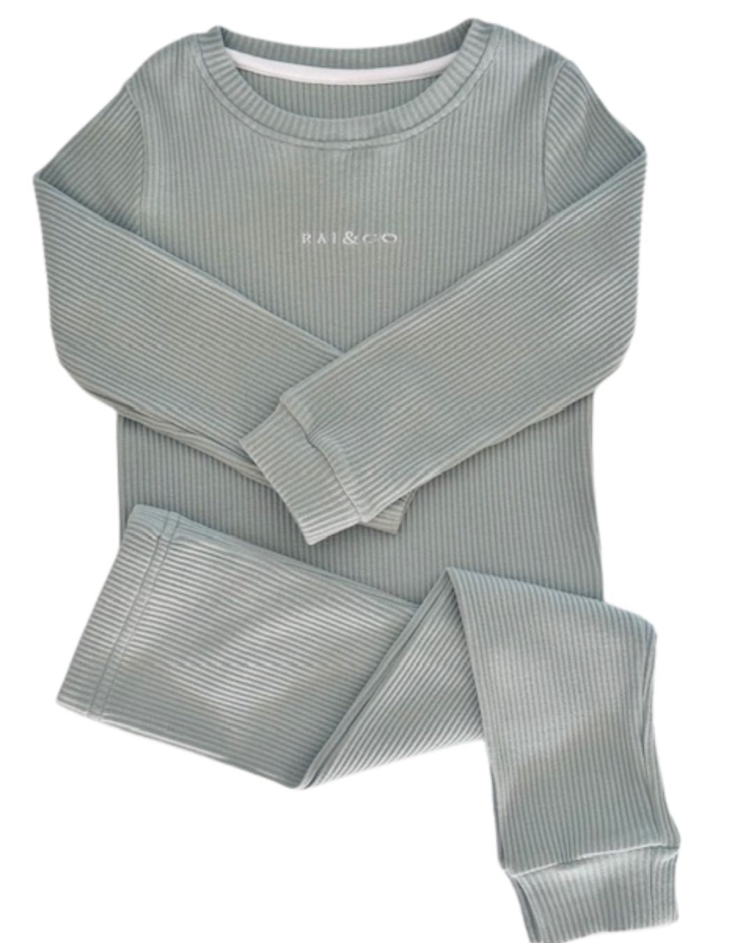 Ribbed Two Piece Set in Sage on a white background