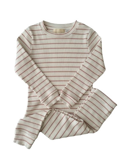 Striped Two Piece in Pink on a white background 