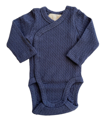 Knitted Button Kimono in Navy on a white background