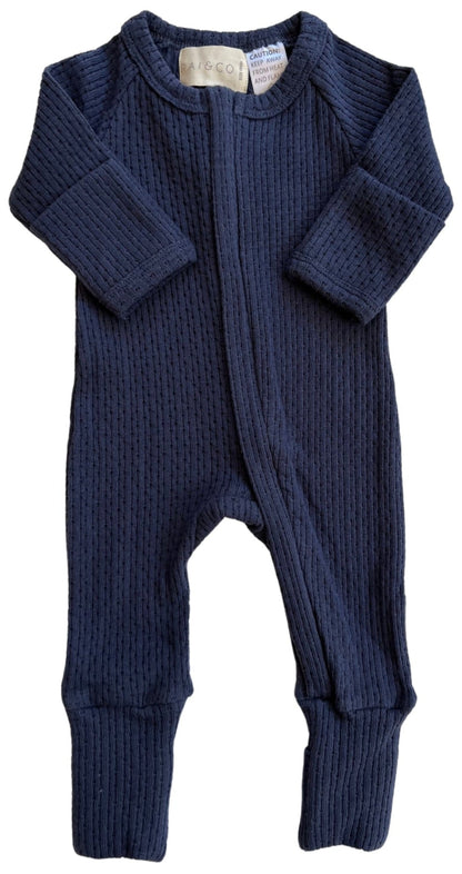 Knitted Onesie in Navy on a white background