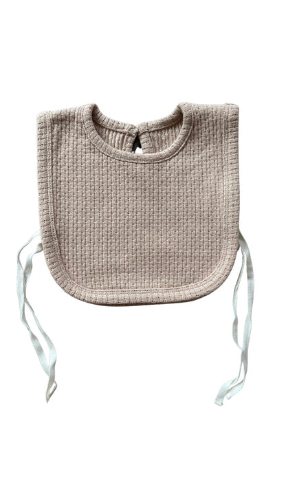 Knitted Plain Bib in Beige on a white background