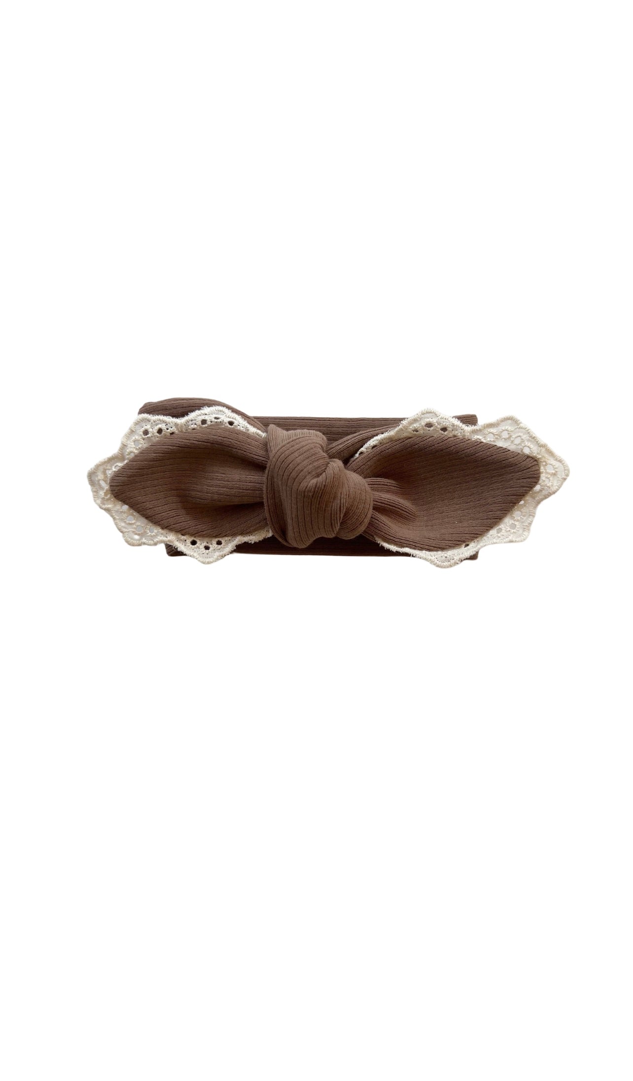Lace Headband in Chocolate on a white background