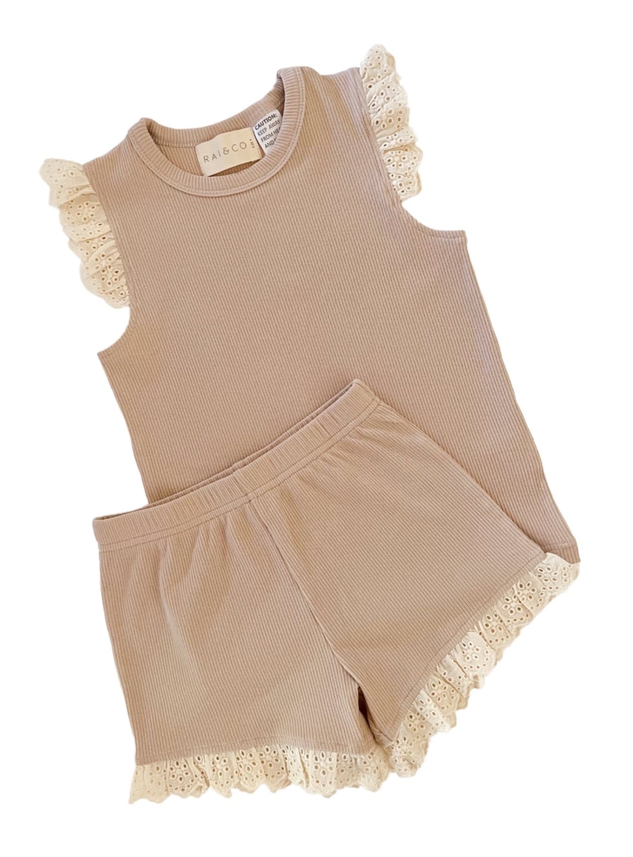 Mini Ribbed Lace Frill in Beige on a white background