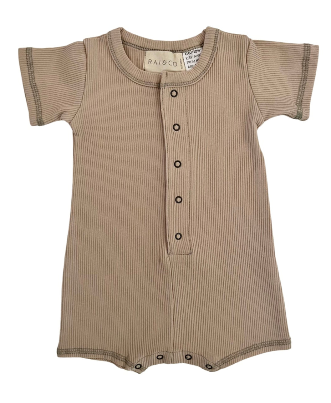 Mini Ribbed Romper in Beige on a white background